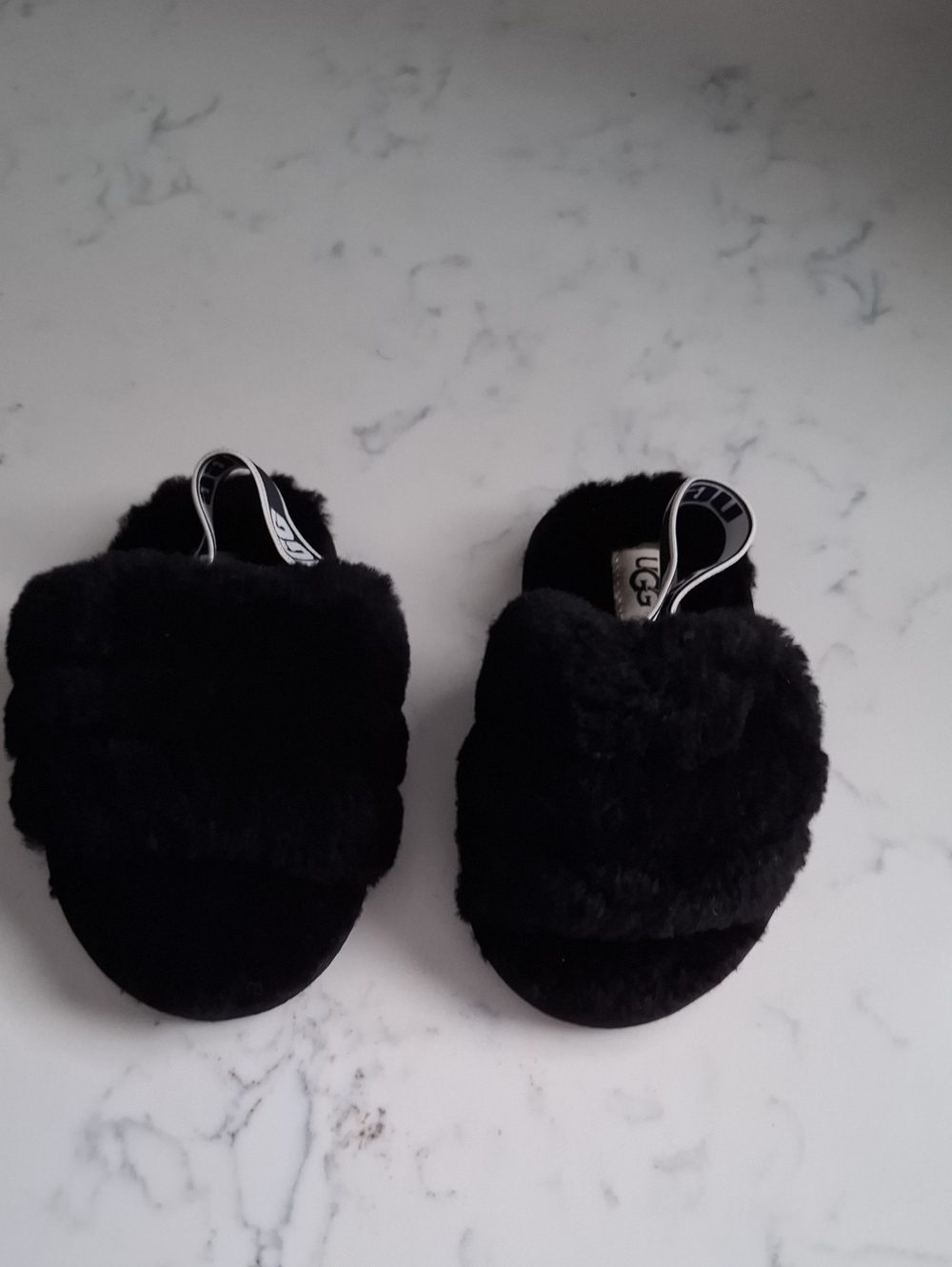 UGG Baby Black Fuzzy Slide Slippers with Back Strap